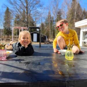 Barn som äter ute på sommaren